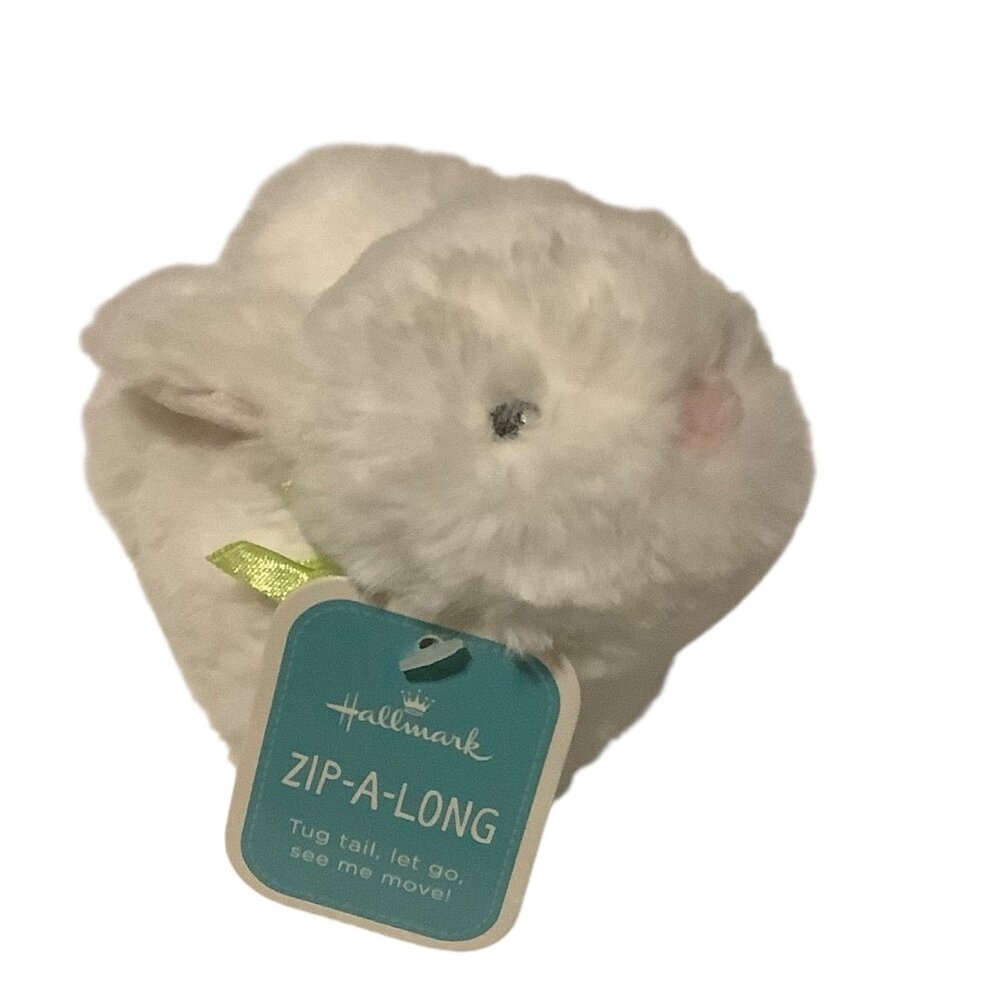 Hallmark Zip-A-Long Bunny Plush Toy  4.5” Tug Tail Action White Easter NWT
